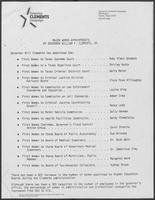 Major Women Appointments by Governor William P. Clements, Jr.