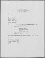 Appointment letter from William P. Clements, to Secretary of State, Jack Rains, November 4, 1987
