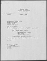 Appointment letter from Governor William P. Clements, Jr., to Secretary of State Jack Rains, November 3, 1988