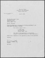 Appointment letter from Governor William P. Clements, Jr., to Secretary of State Jack Rains, June 19, 1989