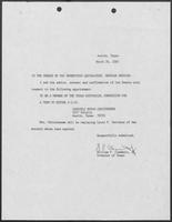 Appointment letter from Governor William P. Clements, Jr., to the Texas Senate, March 27, 1987