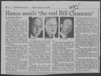 Newspaper clipping headlined, "Hance assails 'the real Bill Clements,'" March 16, 1986