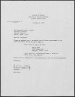 Appointment letter from Governor William P. Clements, Jr., to Secretary of State Jack Rains, October 2, 1987