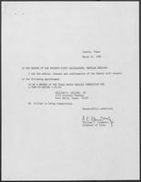 Appointment letter from William P. Clements to the Senate of the 71st Legislature, March 21, 1989