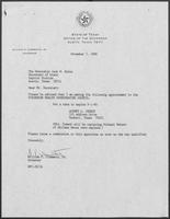 Appointment letter from William P. Clements to Secretary of State, Jack Rains, November 7, 1988