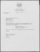 Appointment letter from William P. Clements to Secretary of State, George Bayoud, February 2, 1990