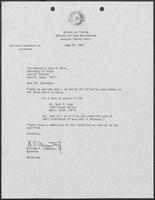 Appointment letter from William P. Clements, Jr., to Secretary of State Jack Rains, June 18, 1987