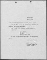 Appointment letter from William P. Clements, Jr., to the Texas Senate, April 29, 1987