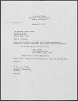 Appointment letter from Governor William P. Clements, Jr., to Secretary of State Jack Rains, December 22, 1987