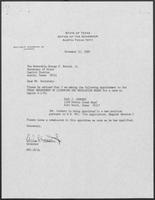 Appointment letter from Governor William P. Clements, Jr., to Secretary of State George Bayoud, November 10, 1989
