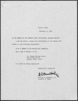 Appointment letter from William P. Clements Jr. to the Senate of the 71st Legislature, February 21, 1989