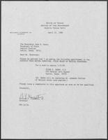 Appointment letter from Governor William P. Clements, Jr., to Secretary of State Jack Rains, April 25, 1988
