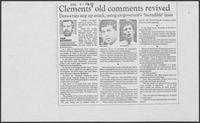Newspaper clipping headlined "Clements' old comments revived," June 22, 1986