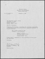 Appointment letter from Governor William P. Clements, Jr., to Secretary of State Jack Rains, February 24, 1988