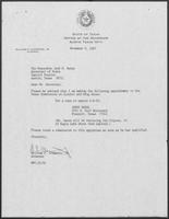 Appointment letter from William P. Clements to Secretary of State, Jack Rains, November 9, 1987
