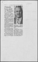 Newspaper clipping headlined "Clements forms panel on Hispanics," August 13, 1986