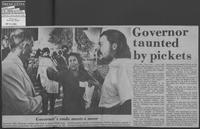 Newspaper clipping headlined, "Governor taunted by pickets," September 9, 1979