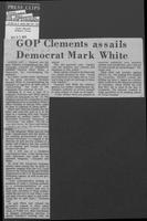 Newspaper clipping headlined, "GOP Clements assails Democrat Mark White," November 21, 1979