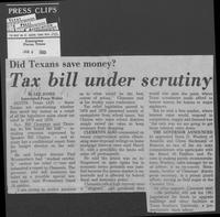 Newspaper clipping headlined, "Did Texans save money? Tax bill under scrutiny," January 4, 1980