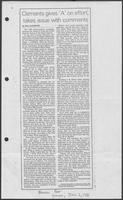 Newspaper clipping headlined "Clements gives 'A' on effort, takes issue with comments," Houston Post, June 2, 1986