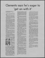 Newspaper clipping headlined "Clements says he's eager to 'get on with it,'" November 7, 1986
