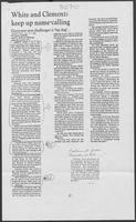 Newspaper clipping headlined "White and Clements keep up name-calling," October 29, 1986