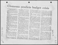 Newspaper clipping "Clements predicts budget crisis," El Paso Times, July 8, 1982