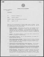 Memo from Jarvis E. Miller to Governor William P. Clements regarding budget and appropriations priorities, August 27, 1982