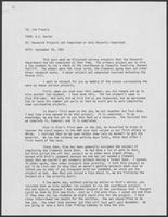 Memo from B.D. Daniel to Jim Francis regarding research projects, September 20, 1982