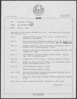 Memo from Kay Woodward to Governor William P. Clements, Jr., regarding July 1982 scheduling, May 17, 1982