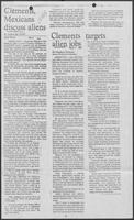Newspaper clipping headlined "Clements, Mexicans discuss aliens," February 9, 1982