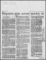 Newspaper clipping headlined "Hispanics gain stature quickly in Democrats' campaigns," March 21, 1982