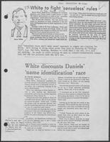 Newspaper clipping headlined "White discounts Daniels' 'name identification' race," April 2, 1978