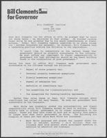 Press release from Bill Clements for Governor titled "Bill Clements' Position on Taxes and Fees", September 5, 1986