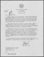 Letter from Mark White to Lieutenant Governor William P. Hobby, August 22, 1986
