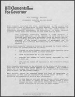 Press release from Bill Clements for Governor titled "Bill Clements' Position on Government Spending and the Budget", September 5, 1986