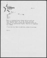 Memo from William P. Clements, Jr., to Milo Burdette regarding draft of press release concerning Mark White, October 4, 1982