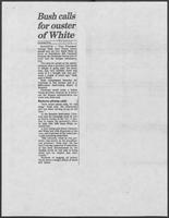 Newspaper clipping headlined, "Bush calls for ouster of White," September 29, 1986