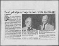 Newspaper clipping headlined, "Bush pledges cooperation with Clements," September 28, 1986