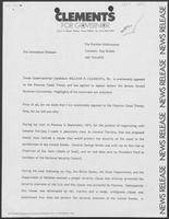 News release from Clements for Governor regarding the Panama Canal, 1978