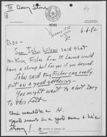 Memo from Hilary Doran to William P. Clements regarding Mr. King Fisher, June 6, 1982