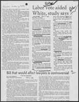 Newspaper clipping headlined "Labor vote aided White, study says", February 19, 1983