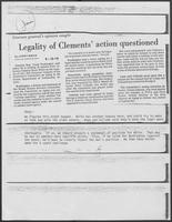 Newspaper clipping headlined, "Legality of Clements' action questioned," September 18, 1979