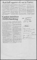 Newspaper clipping headlined, "Carter receives TSTA backing," October 2, 1980