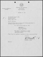 Appointment letter from Governor William P. Clements, Jr. to Secretary of State David Dean regarding appointments, September 14, 1982