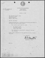 Appointment letter from Governor William P. Clements, Jr., to Secretary of State David Dean, January 5, 1982