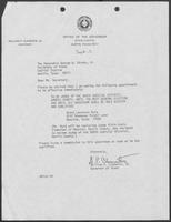Appointment letter from Governor William P. Clements, Jr., to Secretary of State George Strake, September 3, 1982