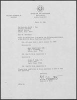 Appointment letter from Governor William P. Clements, Jr., to Secretary of State David A. Dean, March 10, 1982