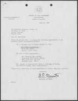 Appointment letter from William P. Clements Jr. to George Strake, June 26, 1979