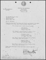 Appointment letter from William P. Clements Jr. to David Dean, January 5, 1983